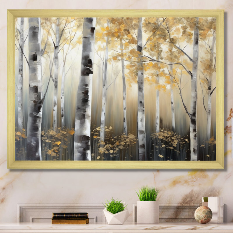 Mackavelli Birch Tree Dense Forest III - arbre, art mural, H 30 po x l 40 po x P 1,5 po, Cadre doré
