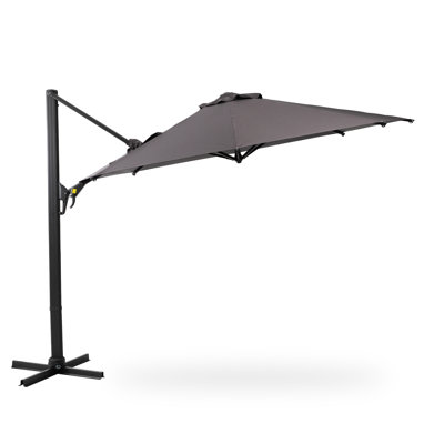 Parasol de patio en porte-à-faux 11 pi - gris, 360 degrés de rotation et inclinaison, tissu 250G avec revêtement en polyuréthane, abri de protection solaire stable pour l'extérieur
