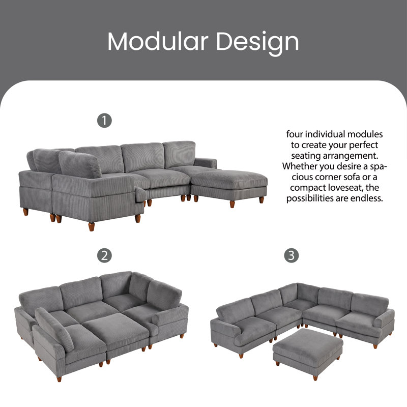Canapé modulaire Pettegrow, Velours côtelé gris