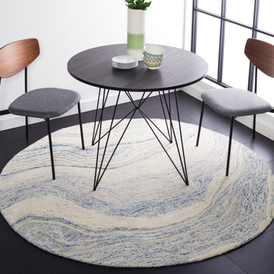 Krish Abstract Handmade Tufted Wool Blue/Ivory Area Rug