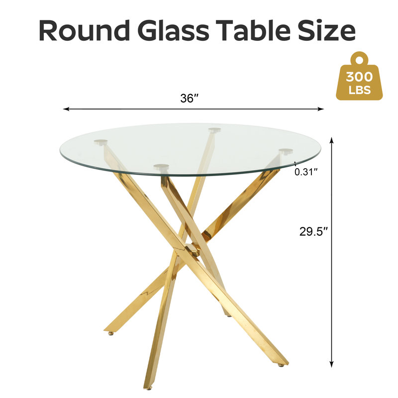 Table de salle à manger ronde, Clair, H 29,5 po x L 36 po x l 36 po, Doré