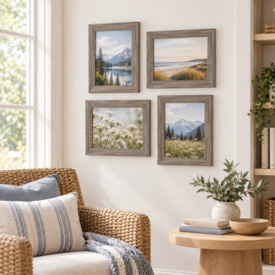 6.6" Rustic Gray Wood Picture Frame, Fits 5" x 7" Photos for Wall or Tabletop Display - Set of 4