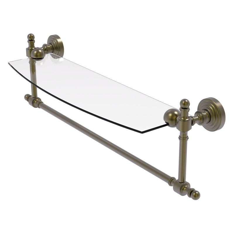 Retro Wave Bracket Shelf with Towel Bar, Antique Brass, 22"