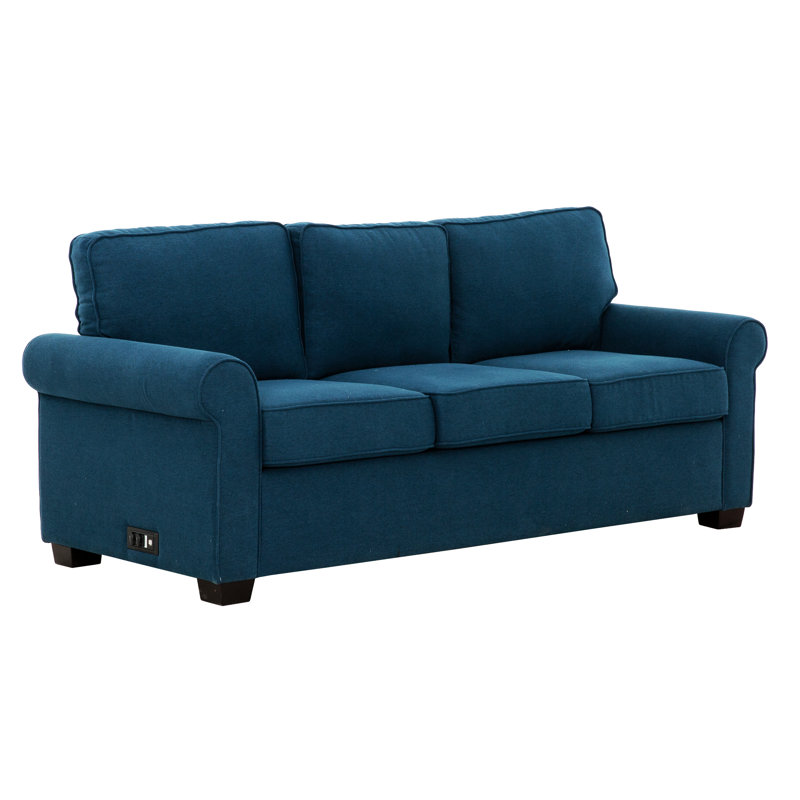 Canapé-lit bleu marine de 80 po avec alimentation USB et matelas en mousse à mémoire de forme de 3 po Apputhurai