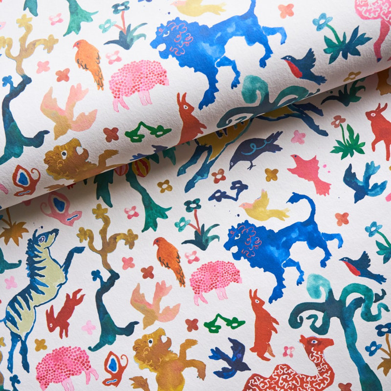 Schumacher x Happy Menocal Beasts Wallpaper, Multi On Ivory