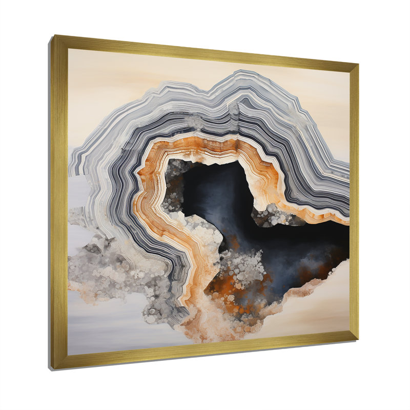 «Stone Geode Scenery Minimalisme I», reproduction sur toile, H 24 po x l 24 po x P 1 po, Cadre doré simple