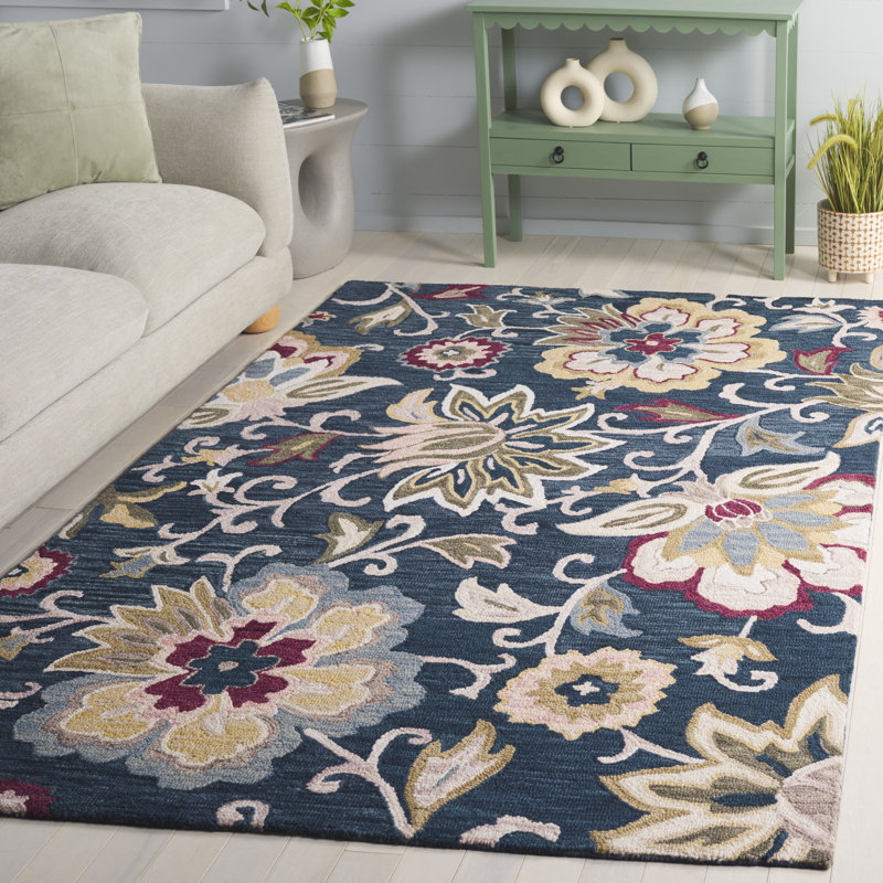 Tapis d'intérieur en laine et coton touffeté à la main Blossom, Rectangle de 5 pi x 8 pi