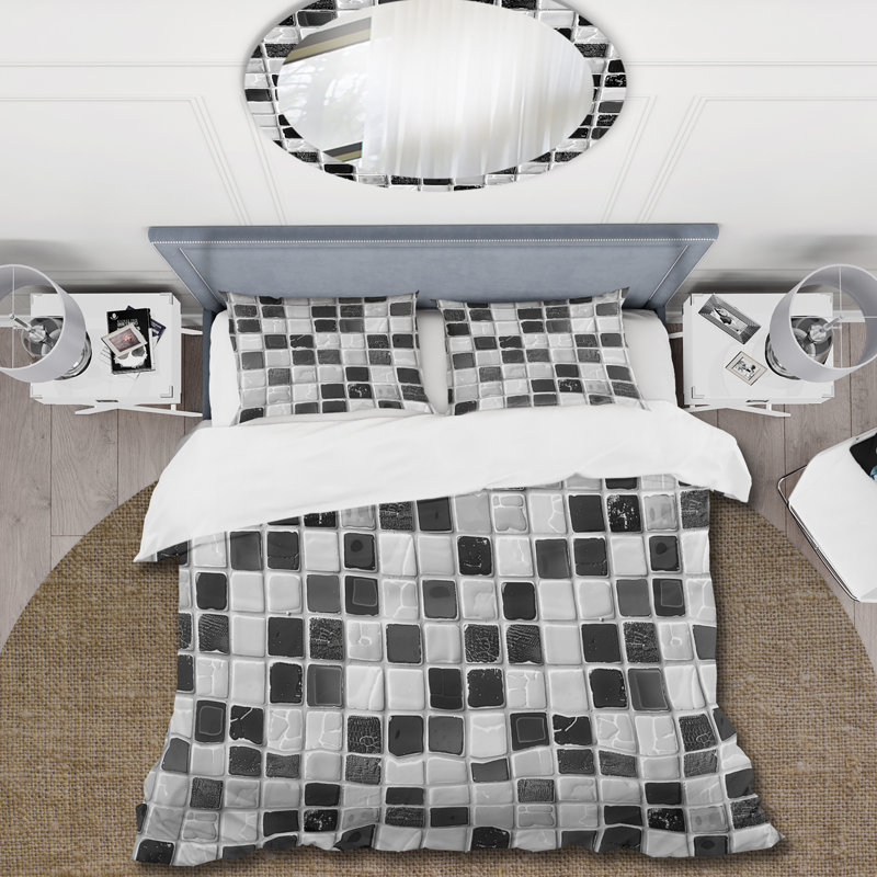 Ensemble de housse de couette noir et blanc Midcentury Mosaic Tiles II - Midcentury