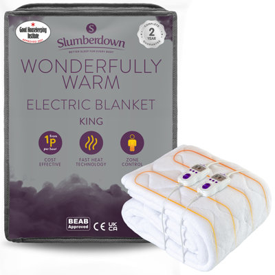 Slumberdown Wonderfully Warm Electric Blanket Control 9-Heat Settings Easy Fit Machine Washable