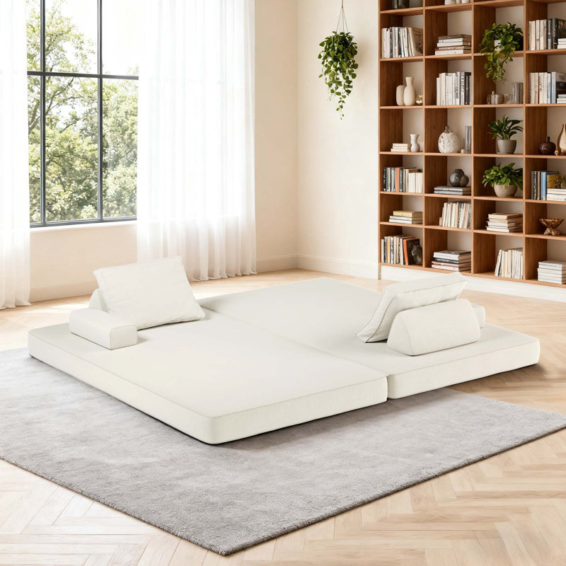 Canapé multifonctionnel en chenille Boneless 86,5 pouces, Beige