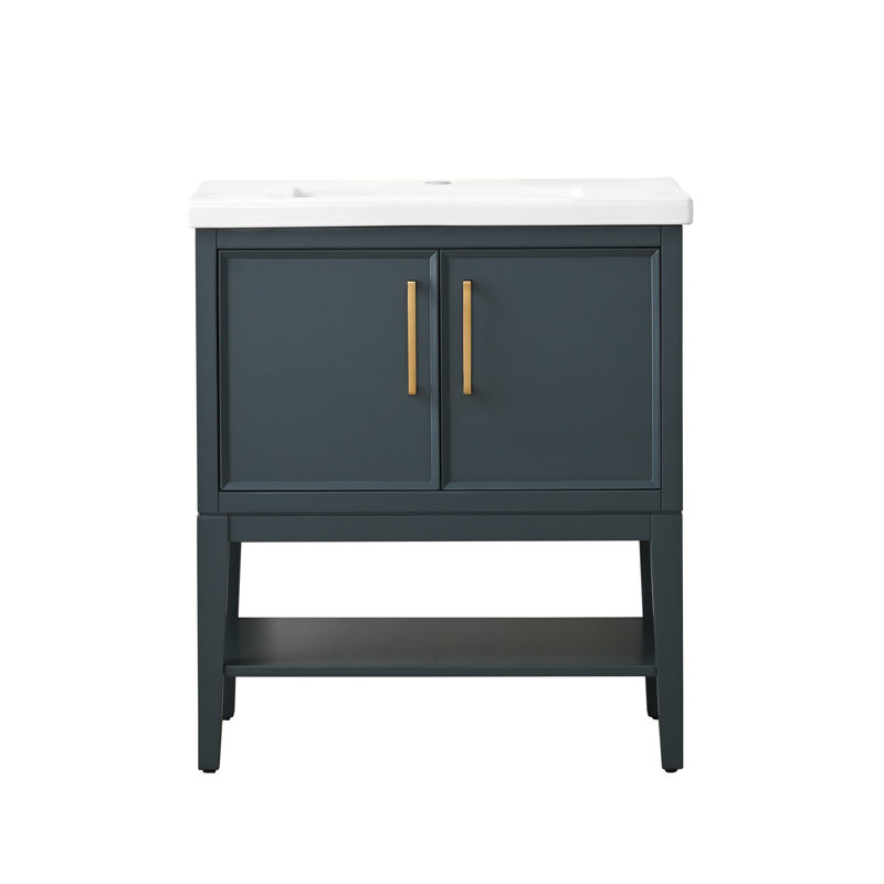 Meuble-lavabo simple 30 po avec plateau en céramique Cheriton, Bleu rétro