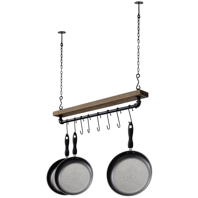 Ceiling Hanging Pot Rack with 8 S-Hooks, Brown