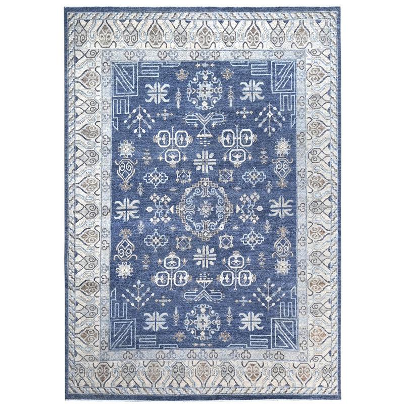Tapis gris foncé et gris noué à la main de haute qualité