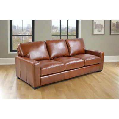 Claudette Top Grain Leather Sofa - Chestnut by Hokku Designs