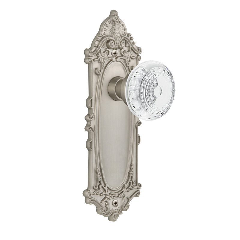 Victorian Plate with Crystal Meadows Knob, Satin Nickel, 2-3/4”
