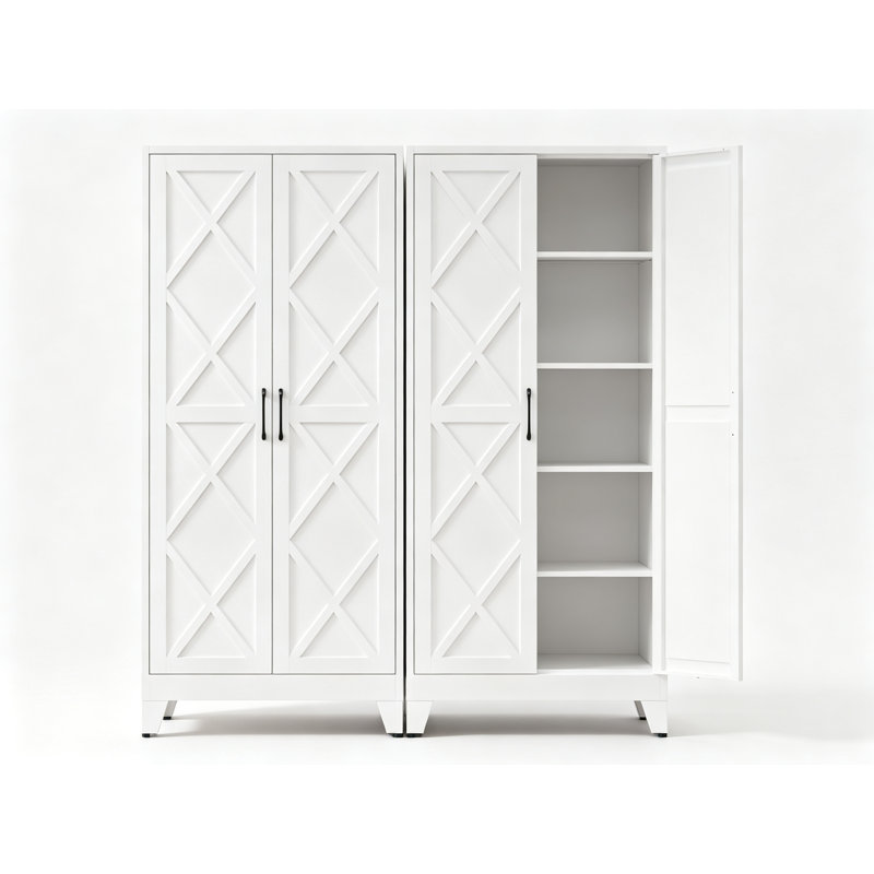 Armoire de rangement en métal de 71 po de hauteur avec 2 portes et 4 tablettes réglables (blanche), Blanc, MetalDoor