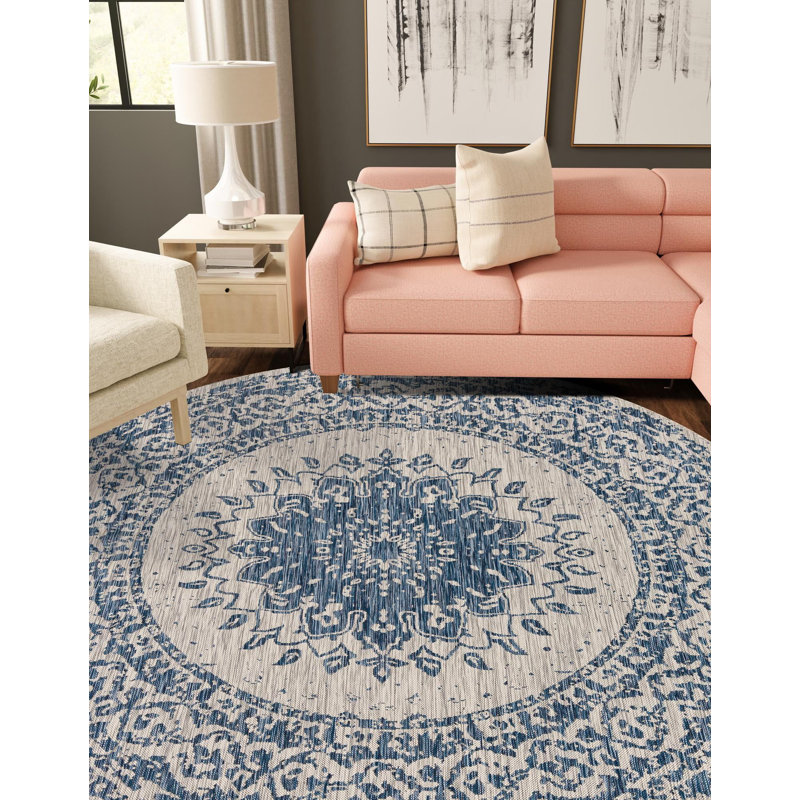 Tapis bleu Contemporary Hitchens, Rond 3 pi 1 po