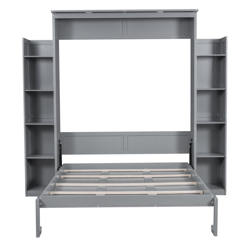 Grand lit escamotable mural avec tablettes et lumières DEL, gris, Gris