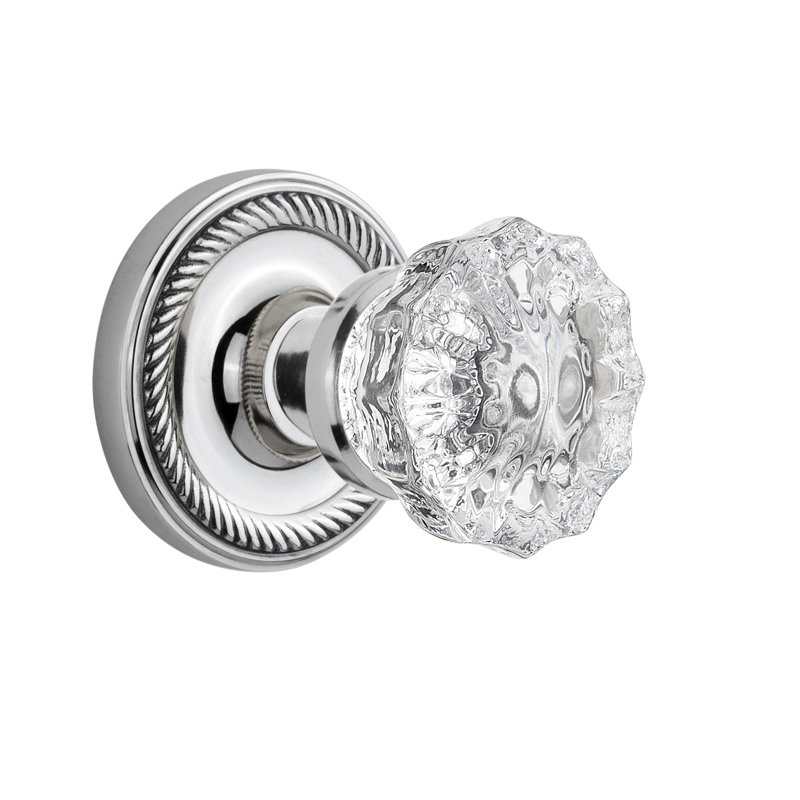Rope Rosette with Crystal Door Knob, Bright Chrome