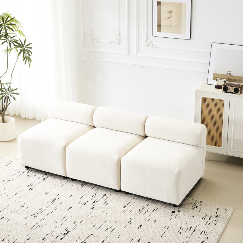 Canapé modulaire sans accoudoirs 3 places en tissu beige, profondeur 78, idéal pour les bureaux d'appartements, structure en bois massif assurant la longévité, ressorts à arc et confort en mousse à haute résilience, sièges personnalisables,