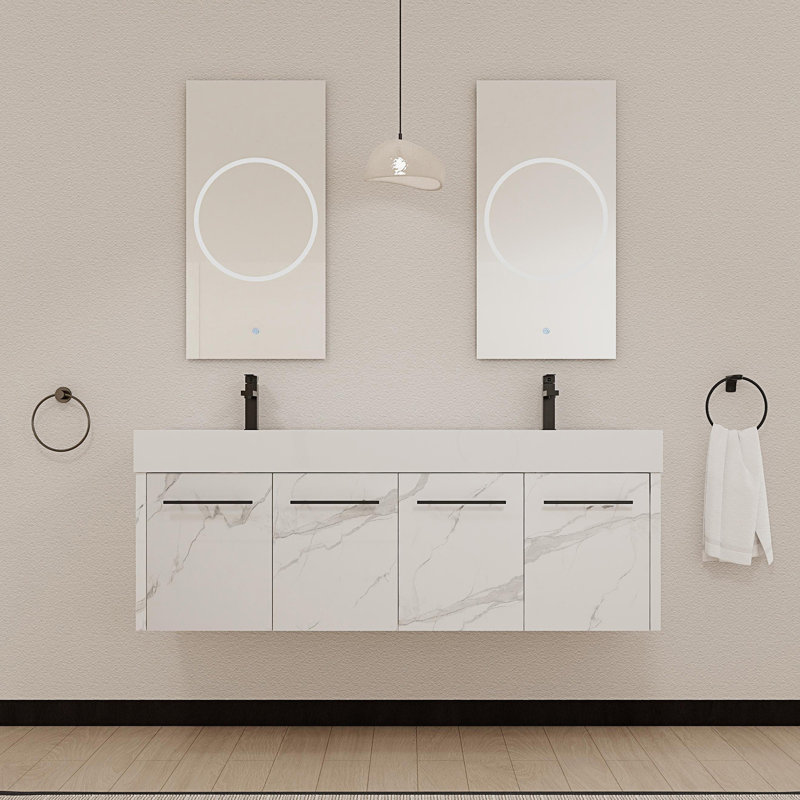 Meuble-lavabo mural avec double lavabo en résine