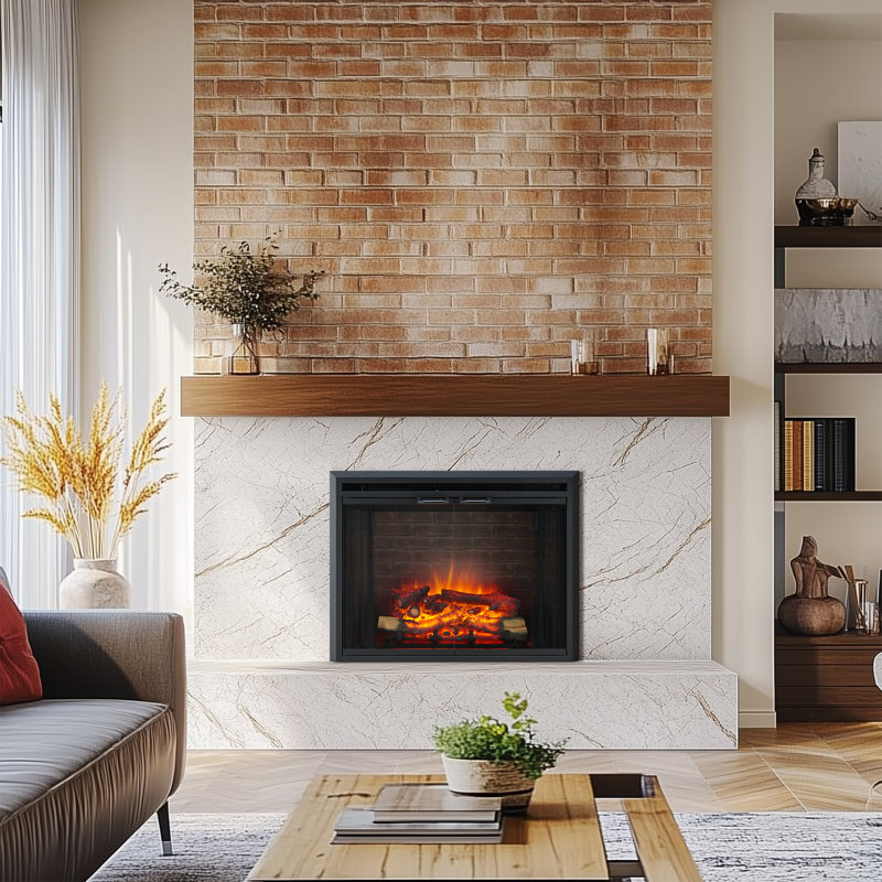 Insertion de foyer électrique 33 "avec son craquelé, porte vitrée et moustiquaire Puraflame Breena, 750 / 1500W, noir