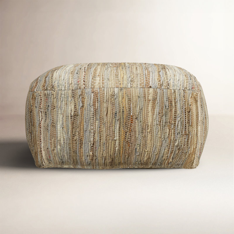 Carden Leather Pouf, Cream Genuine Leather