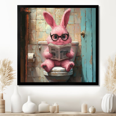 Kennert lapin lisant les nouvelles dans la toilette II - lapin, art mural sur toile