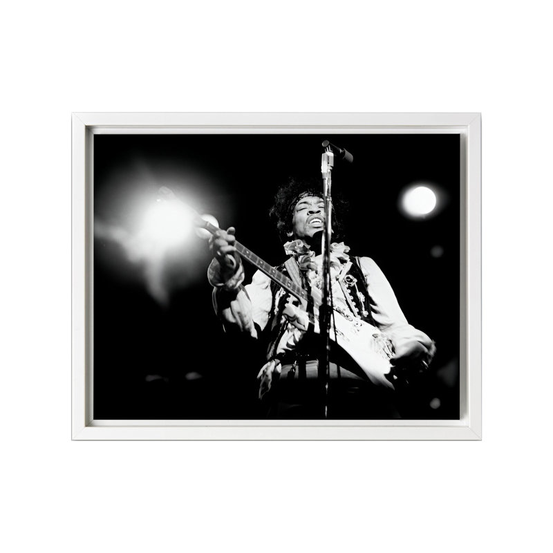 Jimi Hendrix, Canvas, White Framed, 11"H x 14"W