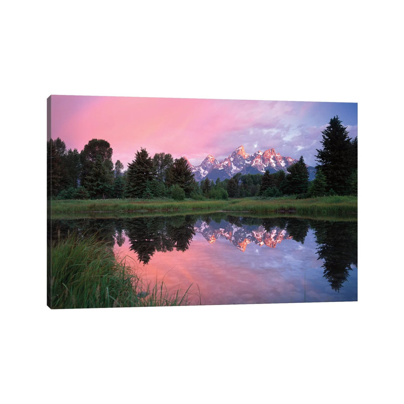 Grand Teton Range And Cloudy Sky At Schwabacher Landing, Reflected In The Water, Grand Teton National Park, Wyoming I by Tim Fitzharris - Wrapped Canvas Gallery-Wrapped Canvas Giclée
