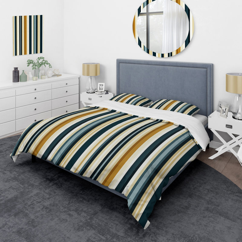 Ensemble de housse de couette classique bleu sarcelle et brun à fines rayures