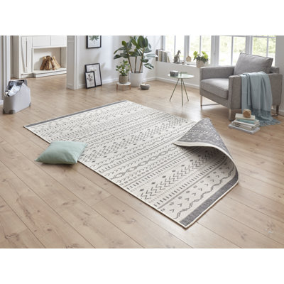 Kuba In- und Outdoor Teppich - Wetterfest Boho Design für Garten, Balkon, Terrasse - Grau Creme
