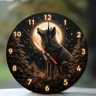 Clock Face Wolf Howling Full Moon