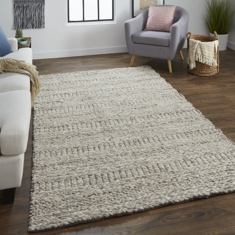 Orion Looped/Hooked Wool Oatmeal Area Rug, Rectangle 9'6" x 13'6"