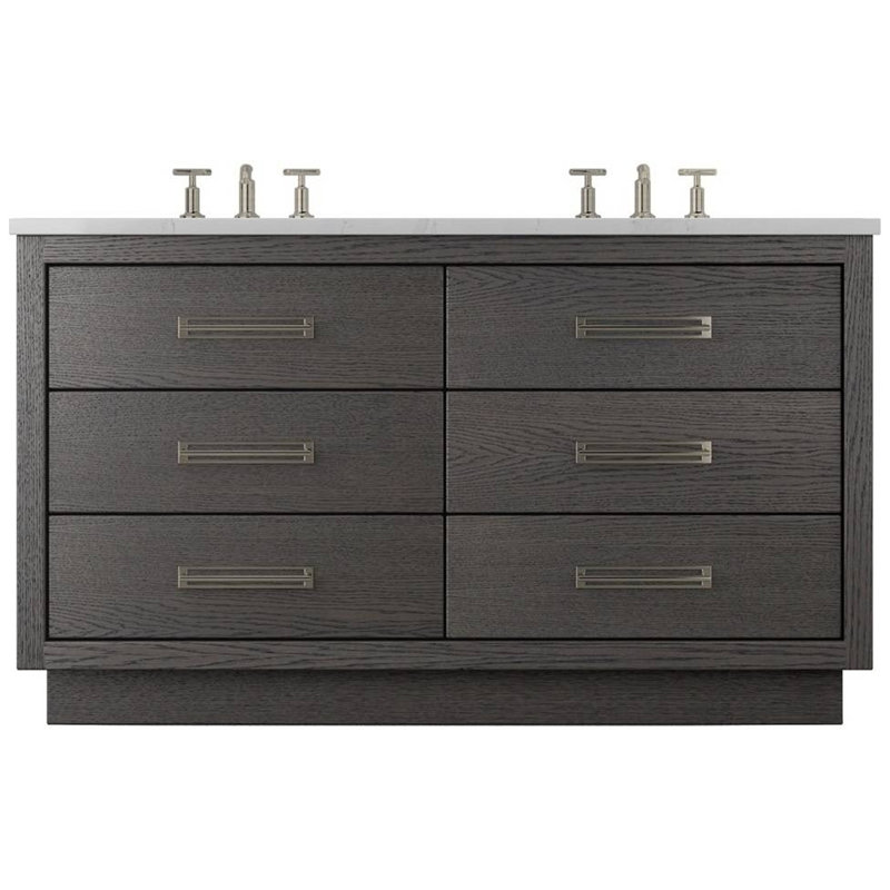 Meuble-lavabo à double tiroir Avalon, 60", Gris délavé, Nickel satiné