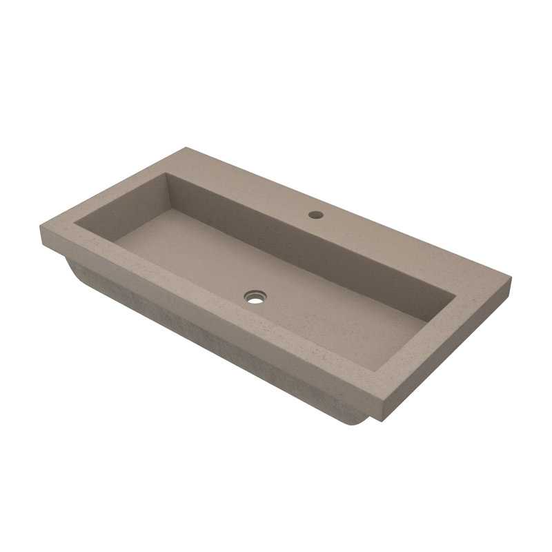 Lavabo de salle de bain en béton fabriqué à la main 36 po Native Stone Trough, Robinets à monotrou, Terre