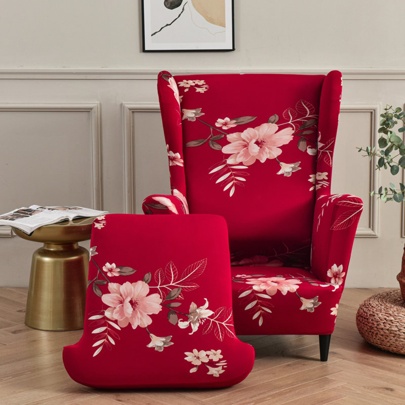 Housse extensible pour tabouret tigre, 100% coton floral rouge