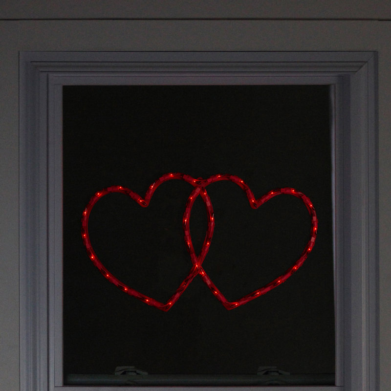Décoration de fenêtre 17 "rouge à double cœur lumineux pour la Saint-Valentin