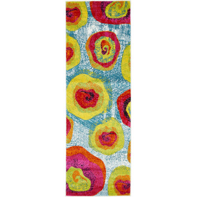 Elvia Abstract Blue/Red/Yellow Area Rug