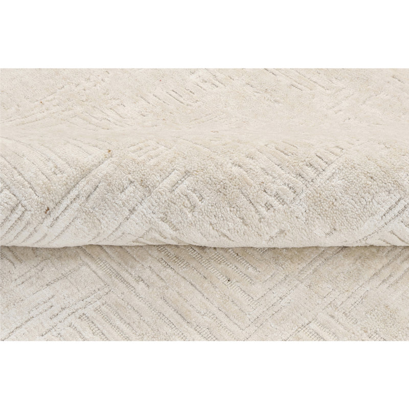 High-Quality Hand-Knotted Beige Area Rug, Rectangle 8' x 10'