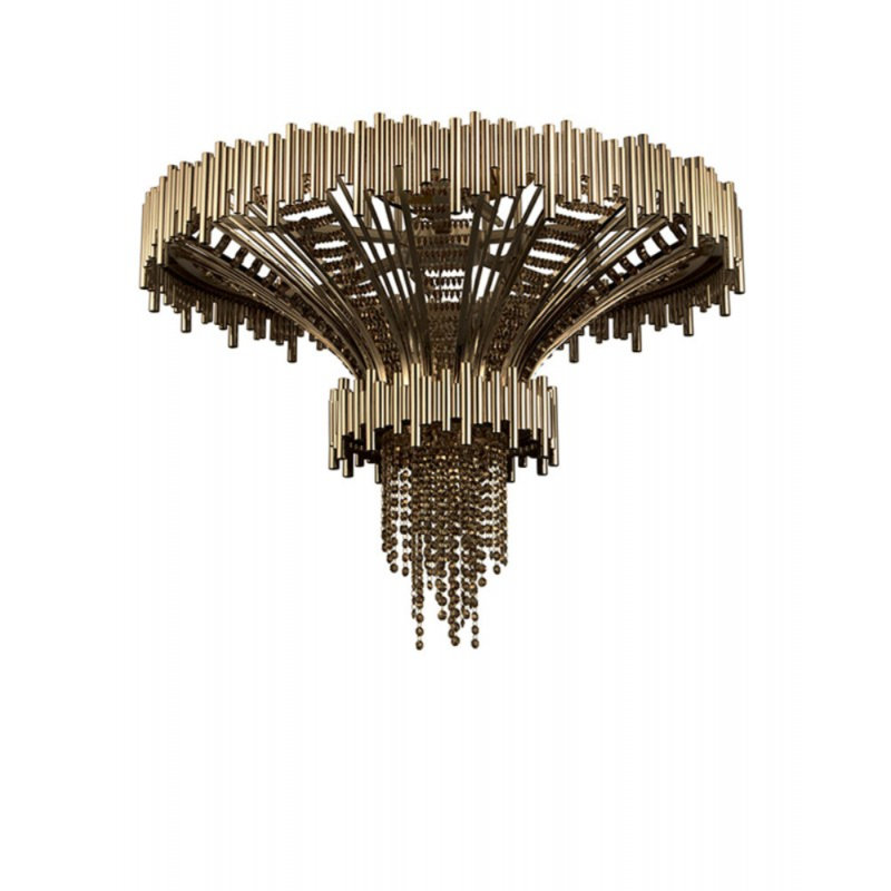 Lustre tambour en cristal Scala Plafond Light, Chrome poli, Givré, 19" Diameter x 14" Height