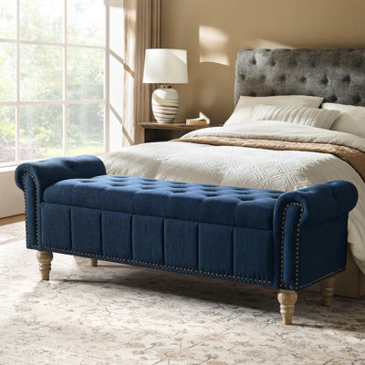 Georgia 58.5'' W  Traditional Classic Storage Bench with Solid Wood Legs and Nailhead Trim