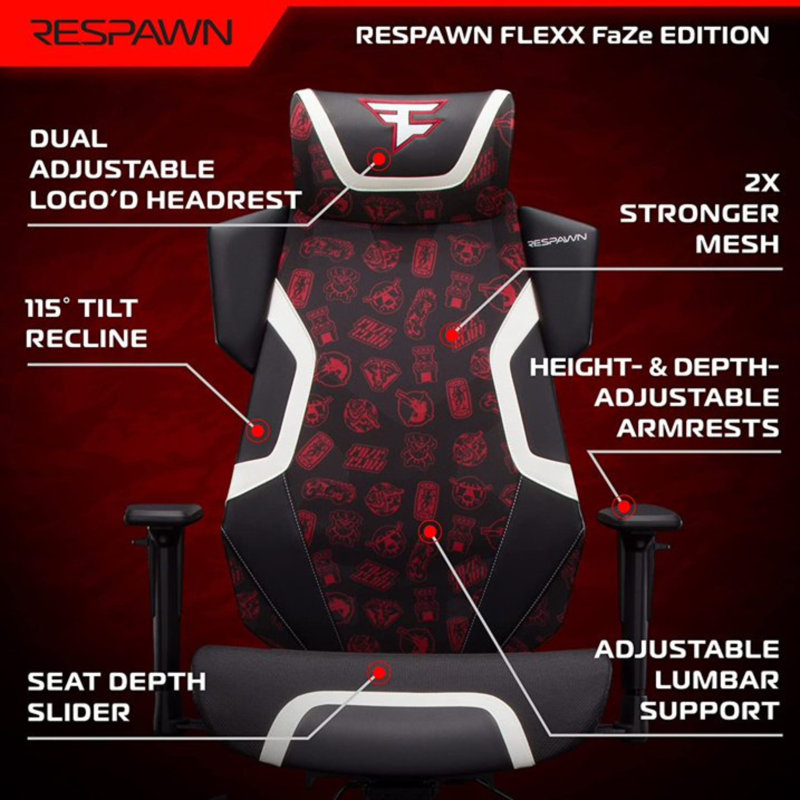 FaZe Pattern High-Back Ergonomic Gaming Chair with Strong Mesh & Lumbar Support