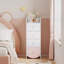 Commode pour enfants avec 4 tiroirs, armoire de rangement étroite pour les petites chambres et les chambres de bébé, commode en panneau de fibres à densité moyenne avec design arrondi, blanc