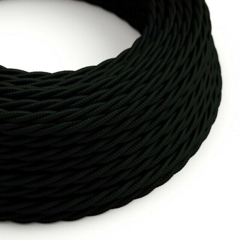 2Core Twisted Vintage Coloured 0.75Mm Braided Fabric Flexible Electrical UK Lighting Wire Cable, Black