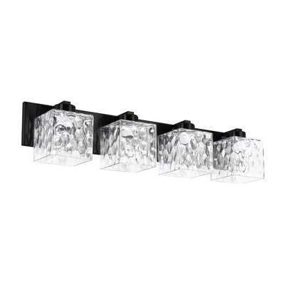 Meuble-lavabo 4 lumières Winafred - Noir mat - Verre