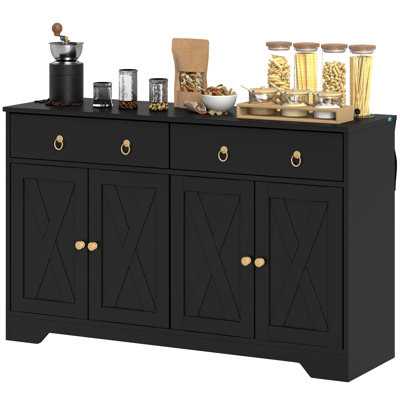 Kitchen Storage Sideboard with Barn Style Doors, Drawers Buffet Cabinet