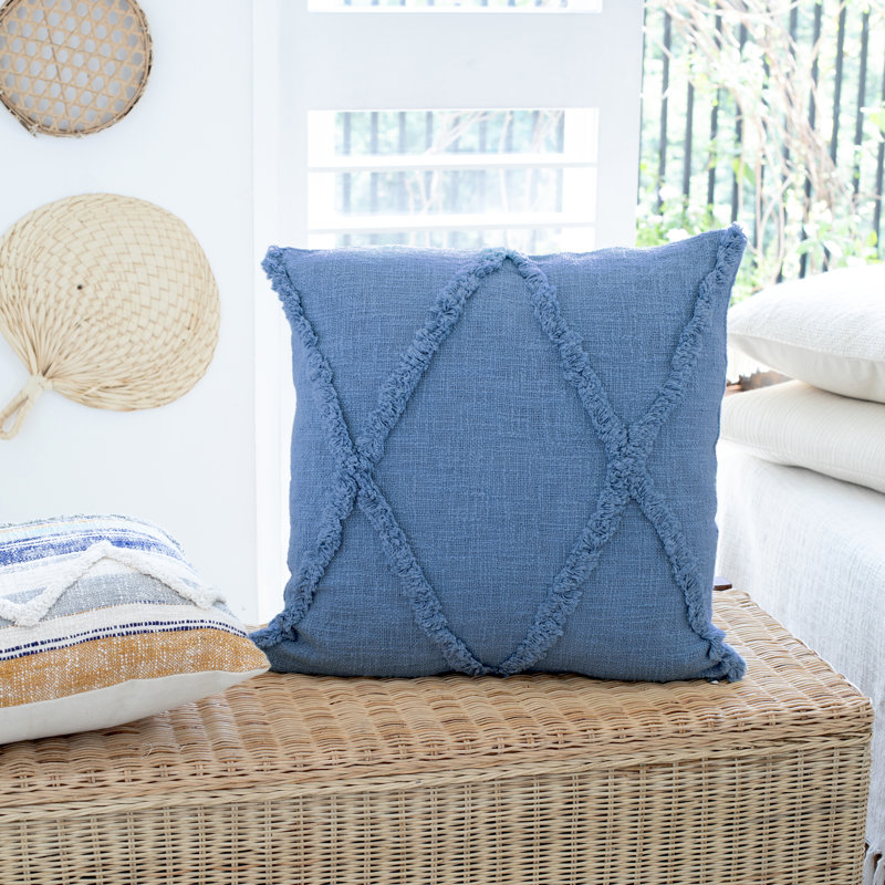  Coussin 100% coton tissé à la main, Carré H 18 po x l 18 po, Bleu couronne, Polyester