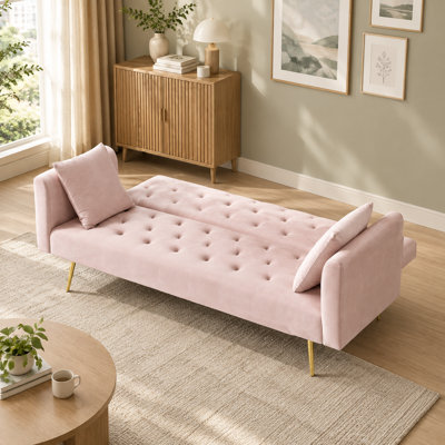 Canapé convertible en velours rose, design rétro 71,03 pouces pour petit salon, chambre à coucher, bureau
