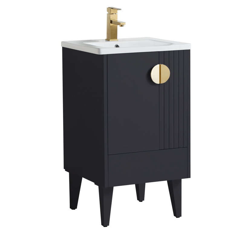 Ensemble de meuble-lavabo simple 20 po Saimah, Laiton satiné, Noir